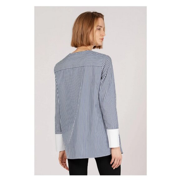 Harshman Sz. L New 100% Cotton Janine Tunic Navy Stripes Preppy Work - Picture 2 of 11